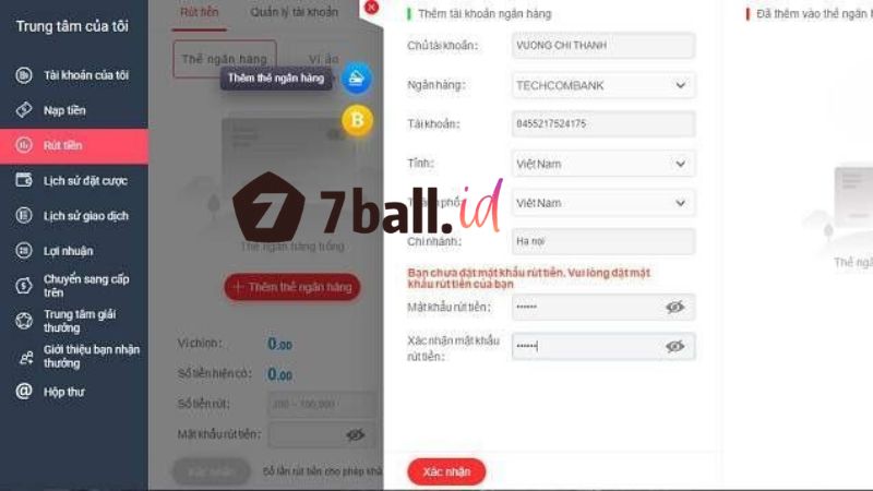 Lưu ý khi rút tiền 7Ball